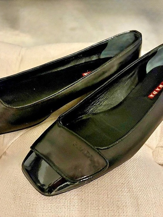 Prada Shoes - Prada Square Toe Leather Flats Black